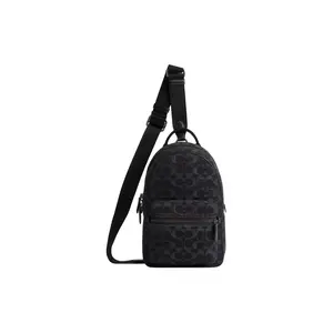 COACH Charter 19 Classic Monogram Denim Crossbody Bag for Men, Small Size, Black