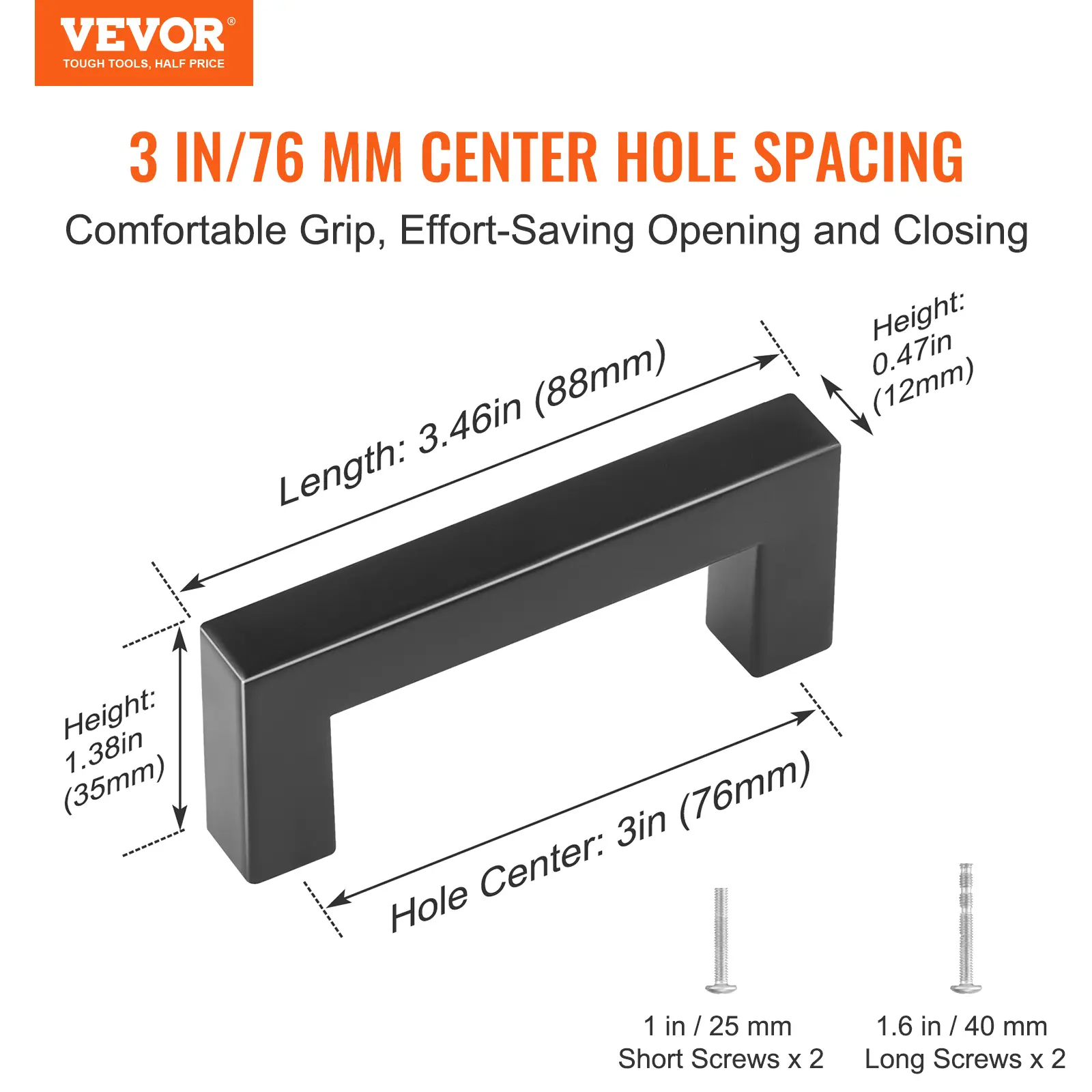 【summerfinds】VEVOR 10 Pack Cabinet Pulls, 3in / 76mm Center to Center Slim Square Kitchen Cabinet Drawer, Stainless Steel Modern Kitchen Cupboard Door Handles for Kitchen Bathroom Bar Hardware Matte Black