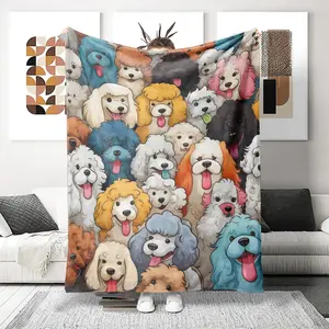 Comfortable Colorful Cartoon Poodle Blanket, Christmas Gift, Flannel Throw for Winter, Valentine's Day Present, Home Decor