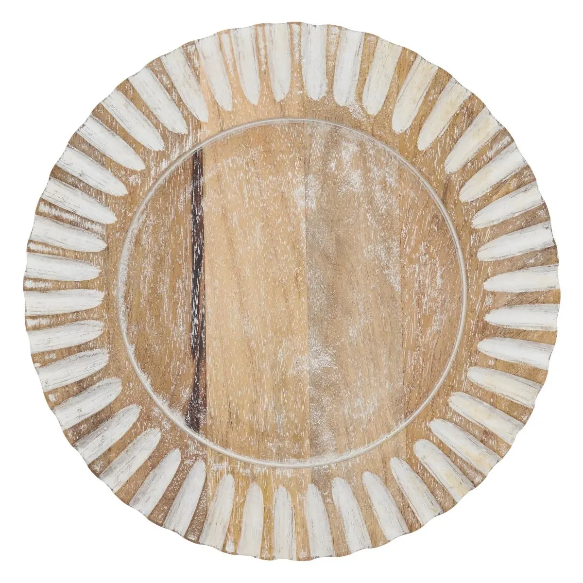 212 MAIN 4-Piece Solid Wooden Plate Set - Rustic Charger Plates, Ribbed Edge, Distressed Finish, Light Natural Color, Nature-Themed Tableware for Elevating Dinner Settings, Dinner Setting