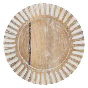 SARO  Wood Charger Plates with Fluted Edge - Set of 4