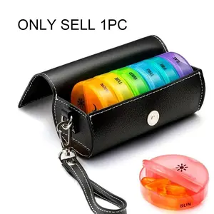 Weekly Pill Organizer Box, 7 Day Large Capacity Round Tablet Storage Case with Faux Leather Portable Bag, Suitable for Vitamins & Fish Oil Supplements