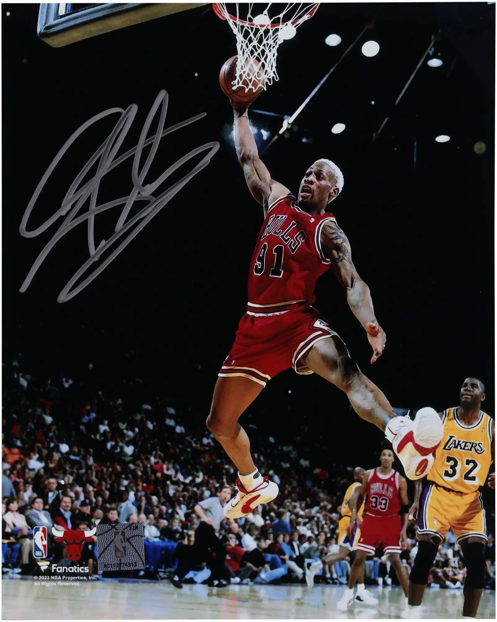 Dennis Rodman Chicago Bulls Autographed 8" x 10" Rebound vs. Los Angeles Lakers Photograph - Fanatics Authentic Certified