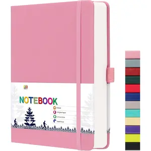 Dotted Journal Notebook - A5 Dot Grid Notebook with 280 Pages,100gsm Thick Dotted Paper,Leather Hardcover Dotted Journal for Women Men,5.75'' x 8.38''-Pink