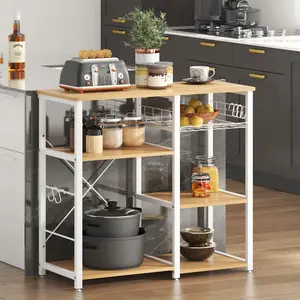 Soges Kitchenhack 3-Tier Rolling Kitchen Cart with Microwave Stand Storage Shelf & Coffee Bar Mobile Baker's Rack Compact Design for Small Spaces