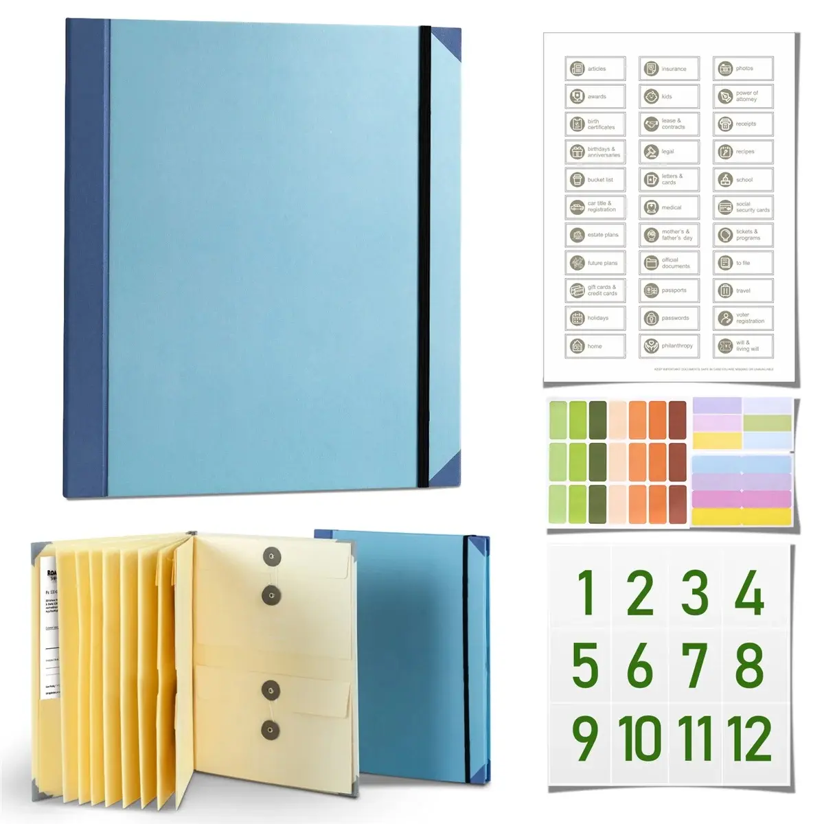 Important Document Organizer with Accordion File Design, Labels, Compact and Organized Layout - Personal Binder for Storing Papers, Certificates, Passports for Personal Use