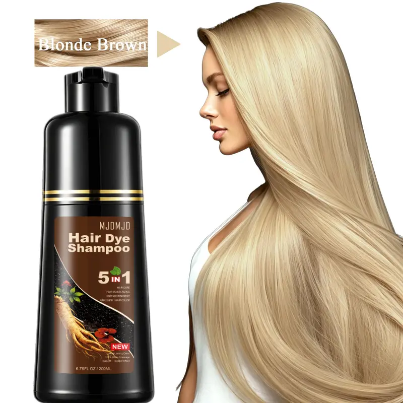 5-in-1 Fast-Acting Golden Brown Hair Dye Shampoo for Haircare, Semi-Permanent Color with Grey Coverage & Darkening, Conditioning Nourishing Treatment for Men & Women, 10-15 Mins Development, 200ml