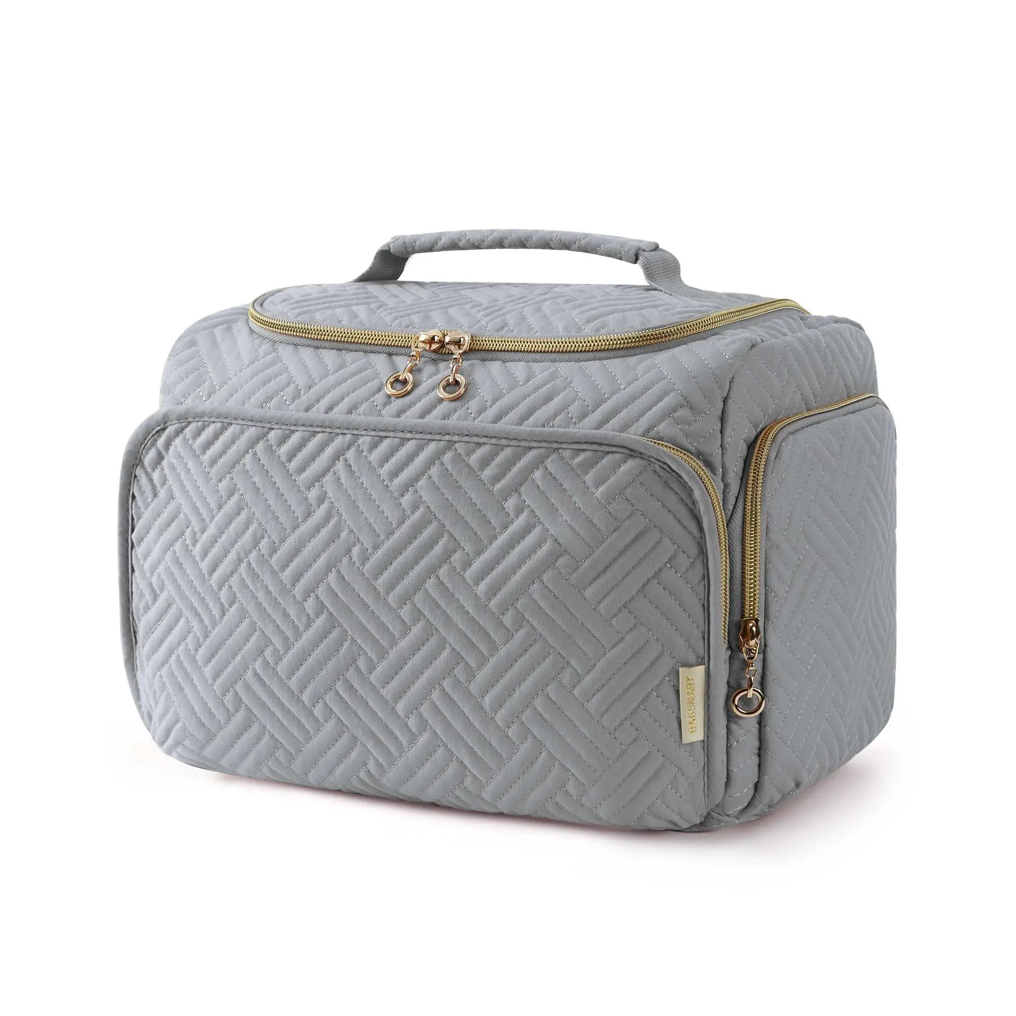 BAGSMART Travel Toiletry Bag, Large Wide-open Travel Bag for Toiletries, Makeup Cosmetic Travel Bag with Handle, Grey-Large
