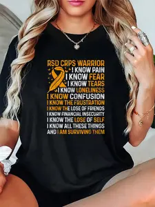 100% Cotton Unisex RSD CRPS Warrior Orange Ribbon CRPS Awareness Novelty T-Shirt - Vintage Graphic Tee, Relaxed Fit, Gift Idea for Her