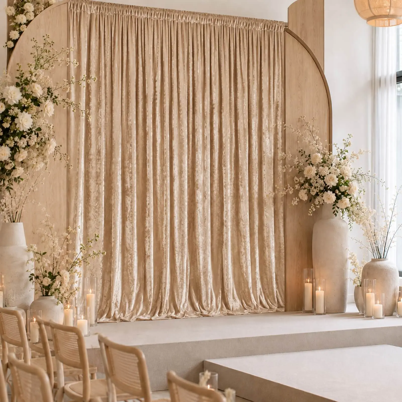 10x10 ft Solid Premium Crushed Velvet Backdrop Curtain, Beige - 70% Blackout Event Drape Panel with Rod Pocket for Photo Booths, Events (Home & Festive Supplies), Single