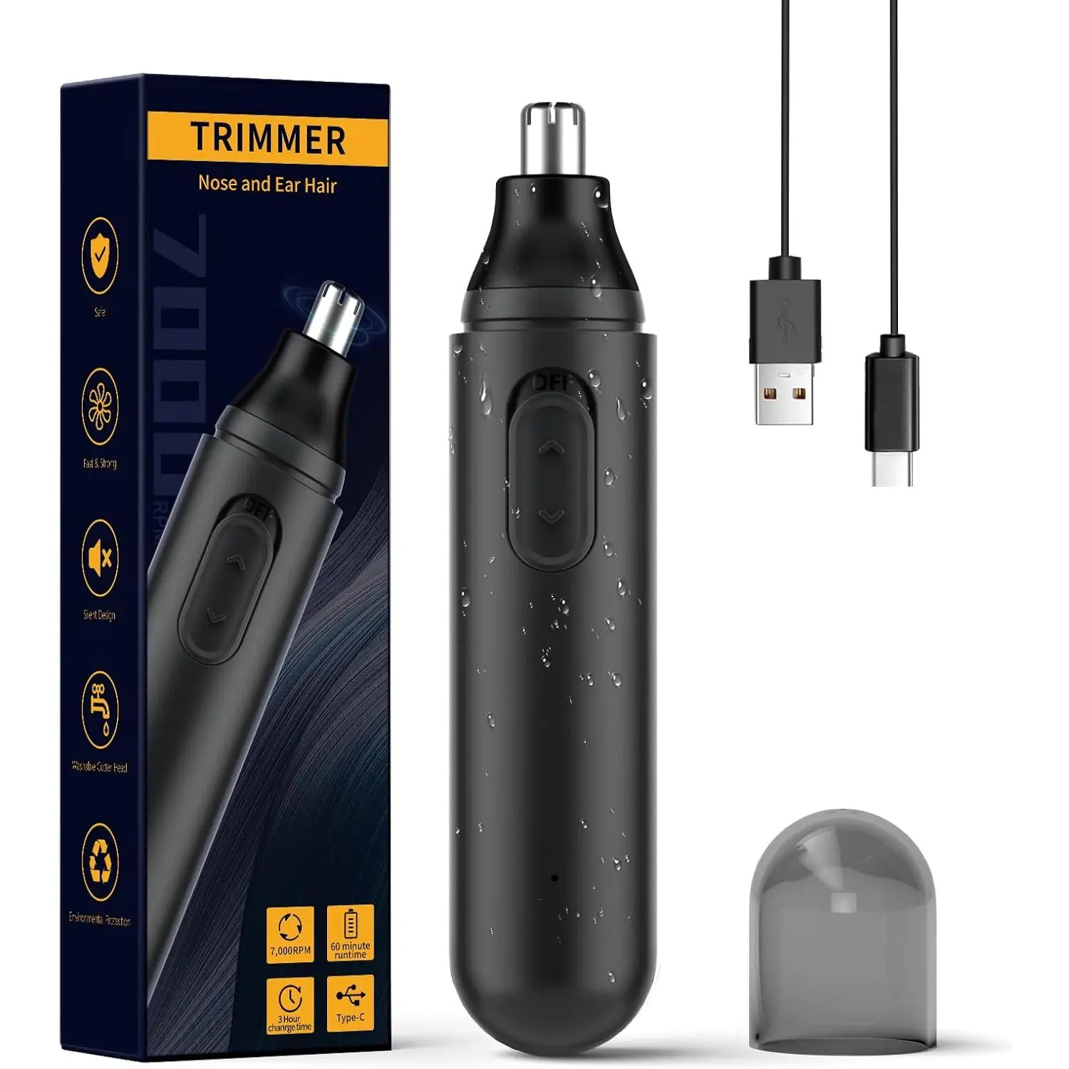 Ear and Nose Hair Trimmer for Men Women,Painless USB Rechargeable Nose Hair Trimmer Clipper,IPX7 Waterproof Dual Edge Blades Nasal Trimmer Nose Clippers for Easy Cleansing (Black) Comfort