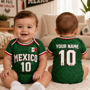 Personalized Mexico Baby Suit, Custom Name Number Soccer Baby Bodysuit, Mexico Football Baby Outfit, Flag Baby Shower Gift 0IR