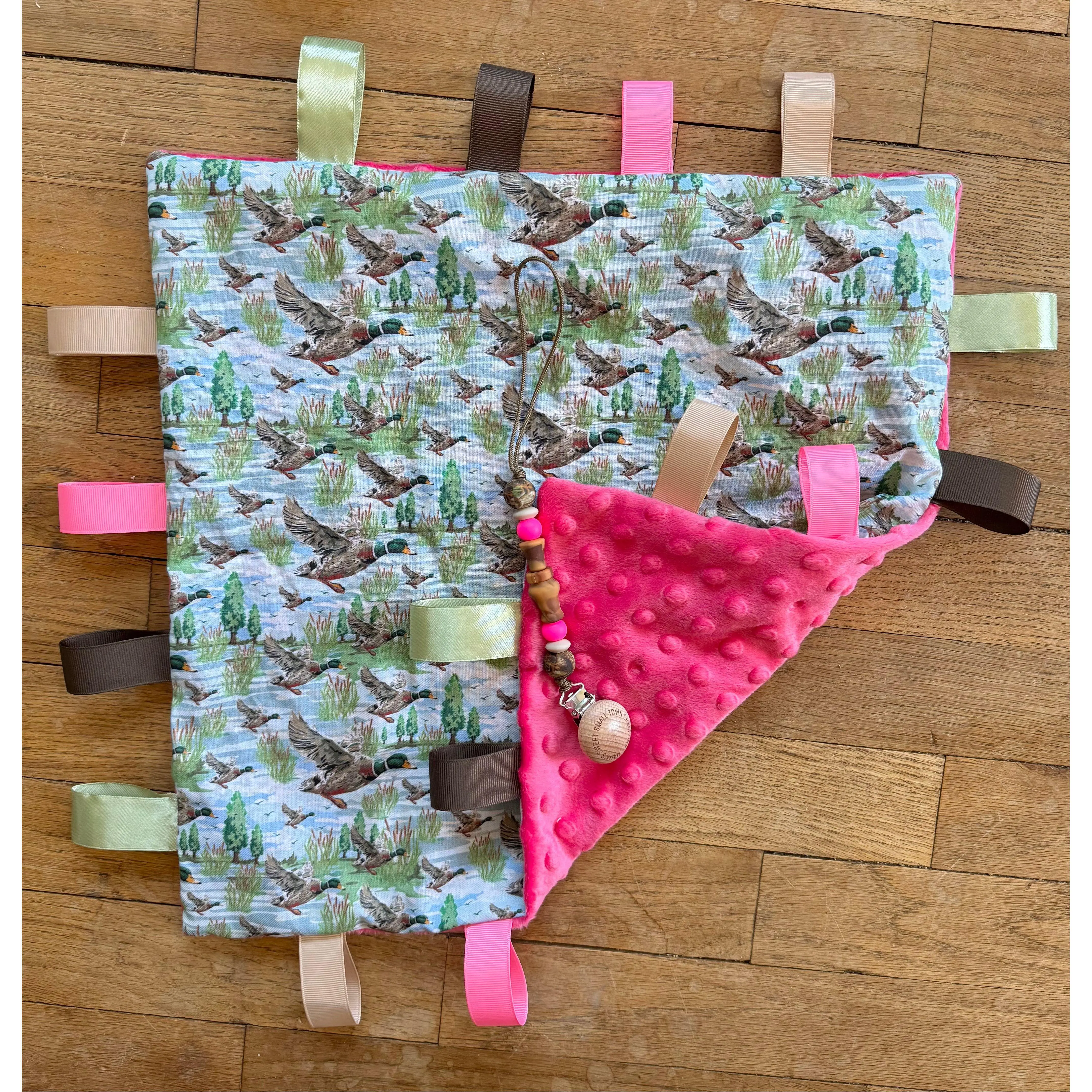 Pink Mallard Duck Call Taggie Blanket Set