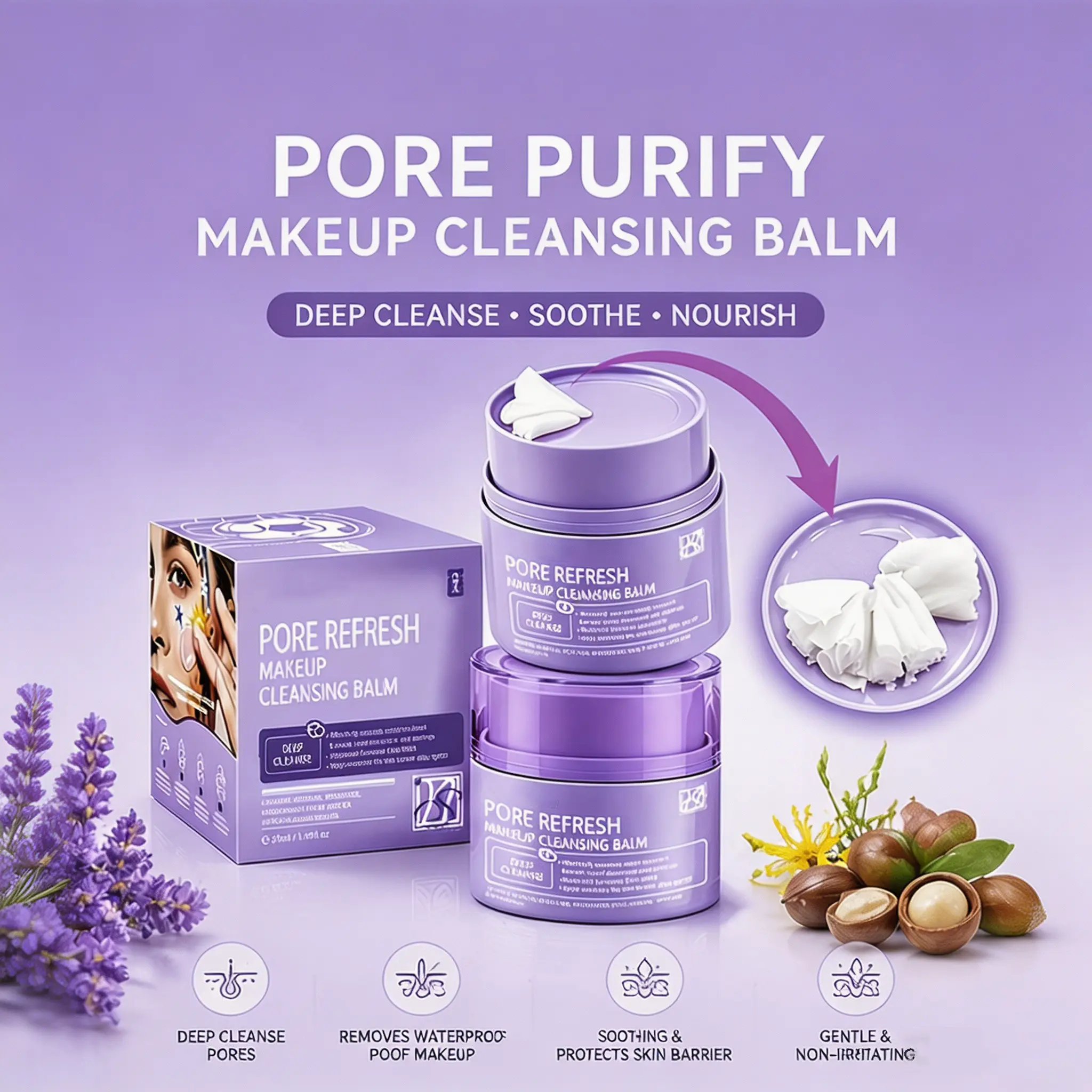 50ml Pore Purifying Cleansing Balm Cream - Gentle Skin Care Makeup Remover with Innovative Twist Design, Melts Waterproof Makeup, Fresh Deep Cleanser for Daily Use & Glass Skin Goals, Removes Waterproof Makeup