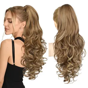 Ponytail Extension, 26 Inch Drawstring Ponytail Extension Long Curly Wavy Pony Tails Hair Extensions Synthetic Clip in Ponytail Hairpiece for Women Daily, Light Brown with Highlights