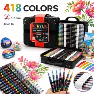 418 Colors Liquid Marker Pens, Soft Tip Acrylic Markers, Student Exclusive, Non-Transparent, Layerable, Watercolor Brushes, DIY Art Supplies