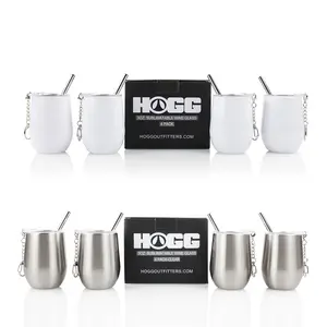 Hogg 3oz Sublimatable Wine Glass - Customized Drinkware with Metallic Finish, Includes 3 Metallic Glasses and 3 Straw Holders
