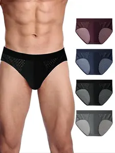 Men's Solid Color Mesh Sexy Underwear, Breathable Comfortable Underwear for Daily Wear, Men's Underwear for All Seasons, Breathable Briefs