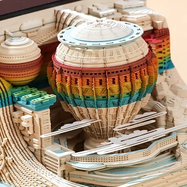 3D Paper Carved Sticky Notes And Desk Calendar With Hot Air Balloon Design - The Perfect Office Desktop Decoration And Travel Companion