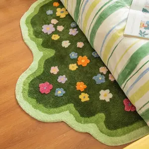 Thick Dense Plush Irregular Flower Mat, Non-Slip Bottom Design, Soft & Water-Absorbent, Decor Mat for Bedroom, Living Room & Bathroom