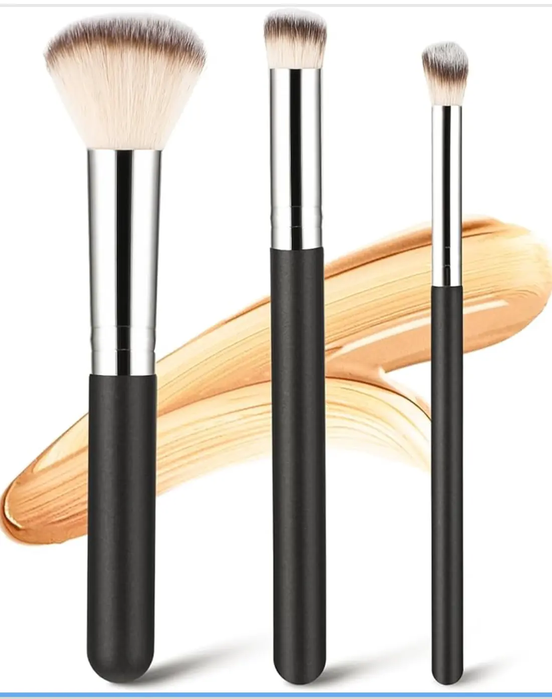 Set of 3 foundation contour brushes — 370 foundation brush, 270 concealer brush, 170 blush brush; Kabuki brush for under the eyes and nose contouring; suitable for blending liquid foundation, contouring, highlighting, mineral makeup, etc.