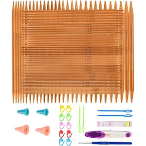 Double Pointed Knitting  Set,75 Pcs Wooden  Knitting  Kit,15 Sizes from 2.0mm-10.0mm,with Small Tools,Straight   for Beginners,Making Sweater,Scarf,Sock,Weave