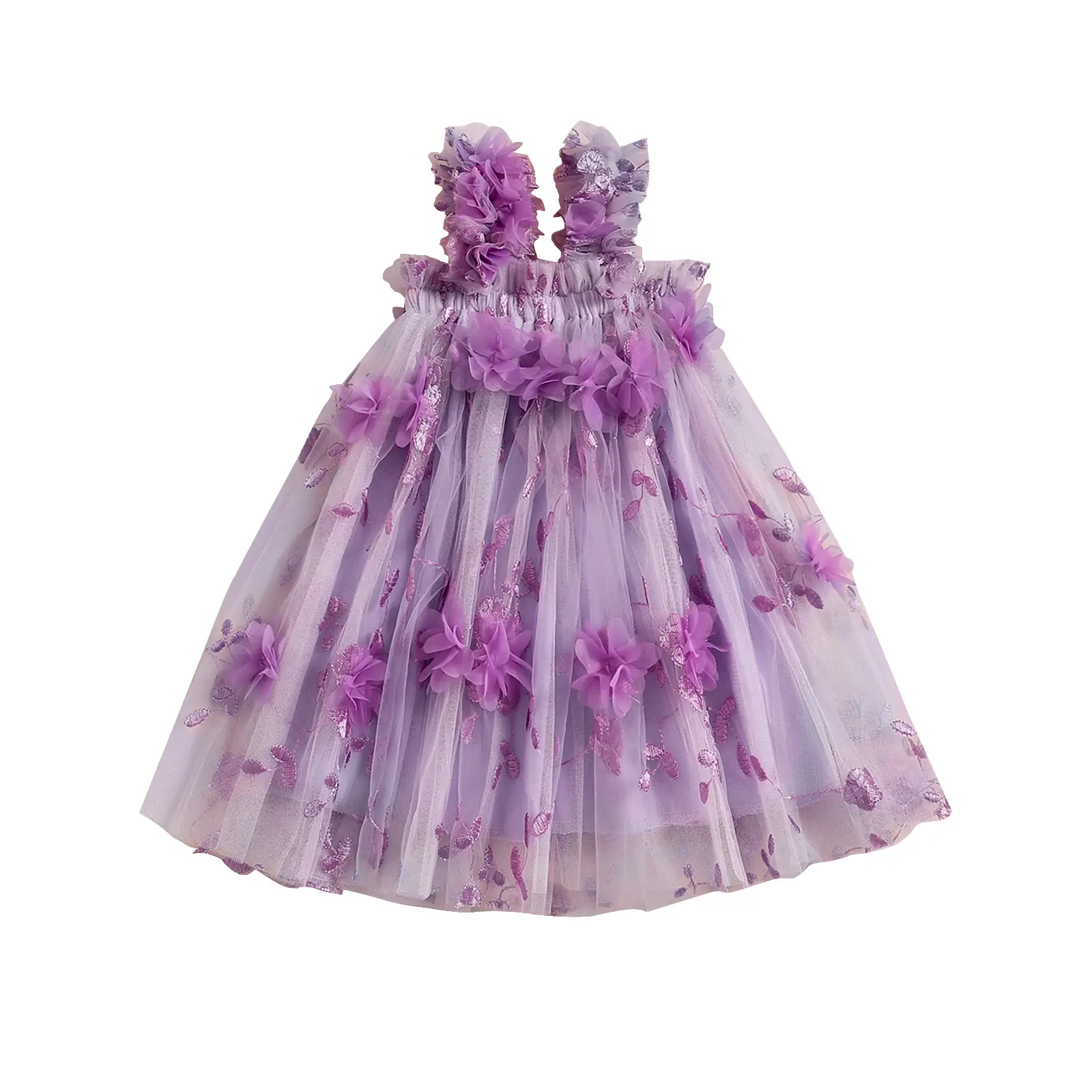 Canrulo Infant Toddler Baby Girl Princess Dress 3D Floral Sleeveless Strap Ruffle Tulle Tutu Dress Fairy Dress Flower Girl Dress