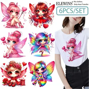 6 Pieces Fairy Valentine's Day Iron-on Transfers - Heat Transfer Decals, Iron-on for Clothing, Backpacks, Denim Fabrics, Fun Home Craft Decoration Stickers, Suitable for Holiday Costumes, Cosplay, Fashion Design.
