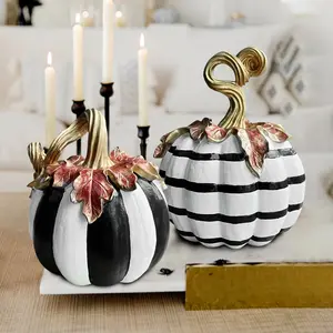 & Plaid Pumpkin Figurine, Resin Autumn Decoration, Ideal for Thanksgiving & Halloween, Indoor Outdoor Use, Home Decor, Home Decor Accessory, Resin Sculptures