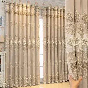 1pc European Style Double Layer Curtain, Top Layer With Embroidered Lace Decor And Attached Valance, Bottom Layer Blackout Polyester Fabric, Solid Color, Suitable For Living Room And Bedroom Decor, Home Decoration Curtain