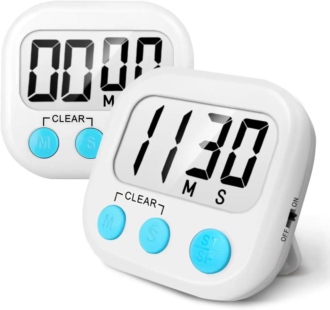 Digital Kitchen Timers for Cooking, Timer for Kids 2 Pack White | Big Digits, Loud Alarm, Strong Magnetic, Large Screen, Count Down/Up, Classroom Timers for Teacher Supplies