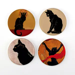 Buttonsmith® 1.25" Steinlen Les Chats Noir Cats Refrigerator Magnets - Set of 4
