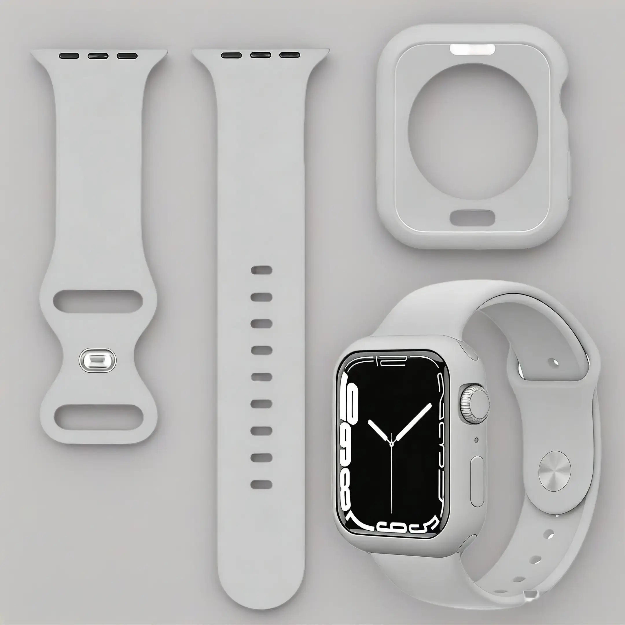 2-in-1 Smartwatch Band with Integrated Bumper, Solid Color Silicone-TPU Replacement Strap for Durable All-Around Protection