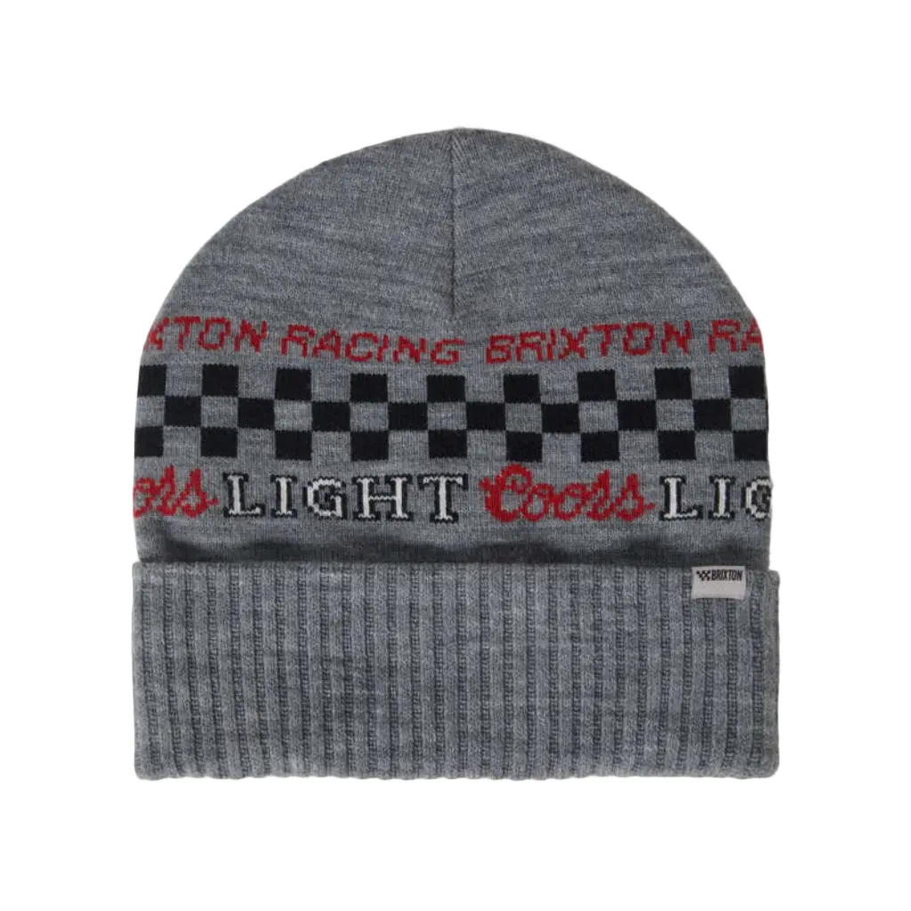 Brixton x Coors Light Cuffed Beanie in Metallic Silver, Racing Theme Knit with Logo Patch for Men & Women, Knitted Fabric, Unisex Fit