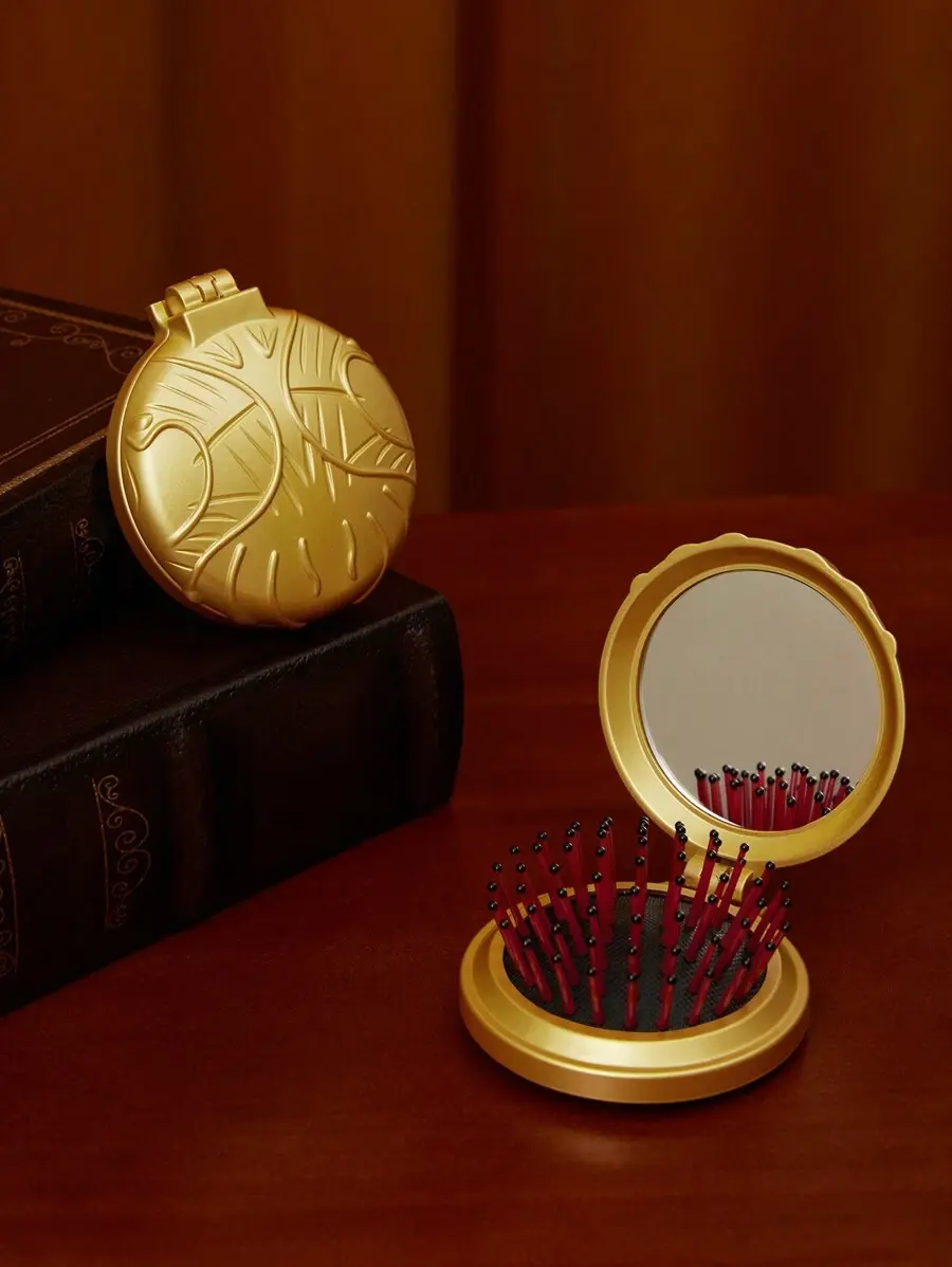HP Golden Snitch Folding Comb & Mirror - Compact Travel Hair Brush Pocket Mirror - Portable Beauty Accessory Fan Gift
