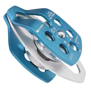 CE 30kN Large Rescue Climbing Pulley Double Sheave with Swing Plate, Portable Outdoor Safety Pulley for Backyard Zipline,Climbing&Rock Lifting,Fits Rope up to 16 mm/Holds Up to 6750lbs,Blue