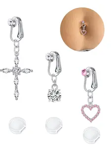Fashionable Fake Belly Button Ring, Cross & Butterfly & Heart Design Belly Button Ring, Body Piercing Jewelry for Women & Men