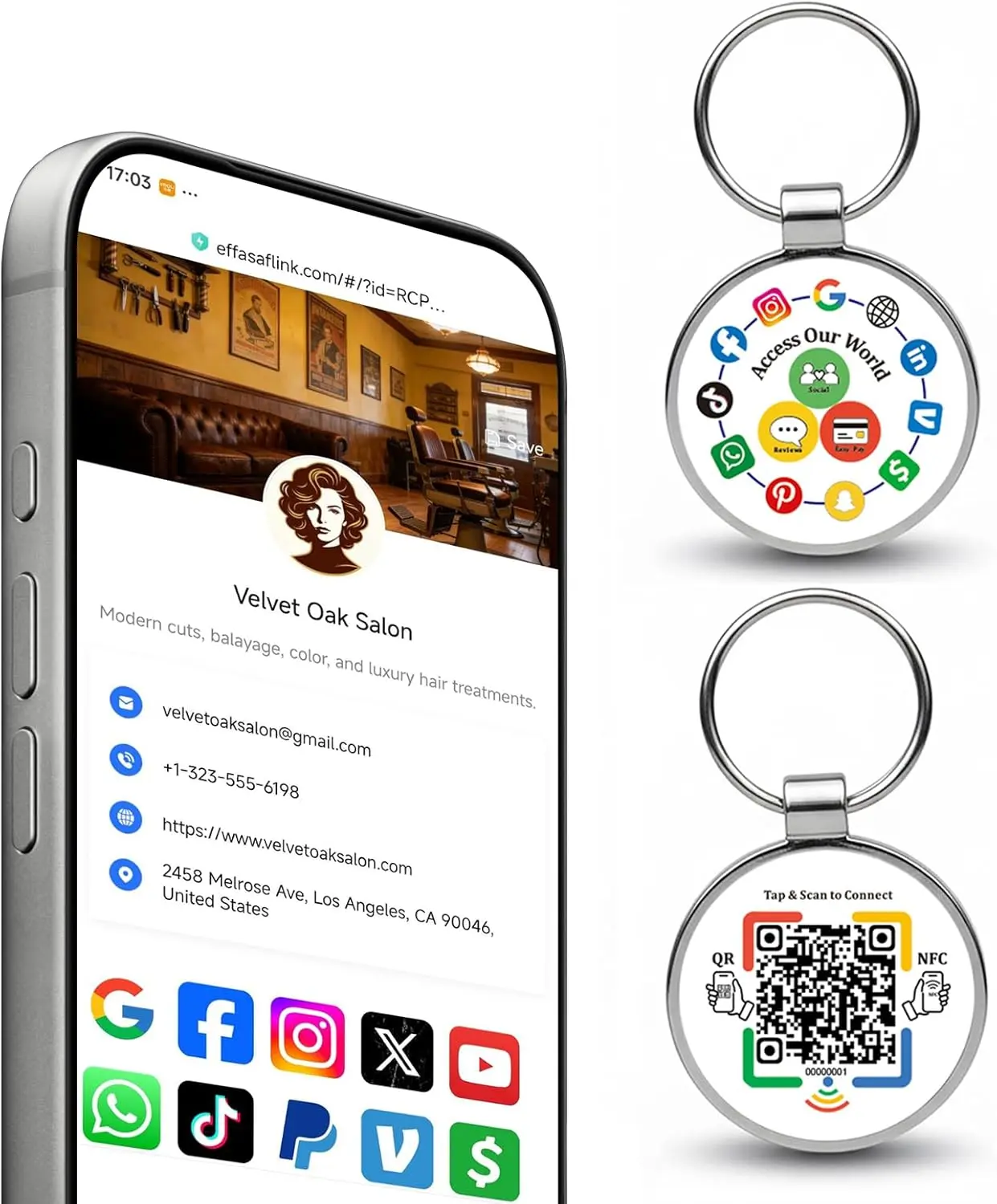 Smart Metal Keychain with QR & NFC - Digital Business Card for Small Business, Contactless Profile Sharing with Custom Links to Reviews, Social Media & Payments