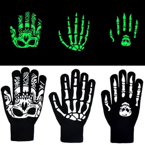 Skull Fluorescent Gloves Grim Reaper Halloween Decoration Ghost Claw Cycling Luminous Full Finger Gloves Skull Masks Slim Elastic Women's Cross-Border Socks football gloves