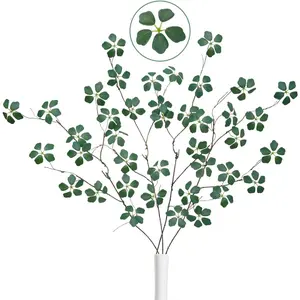 4 count 38.8 inches Artificial Tree Branches and Twigs Faux  Stems for Tall Vase, , Hotel, Office, Store Decor (Green Five-Leaf)