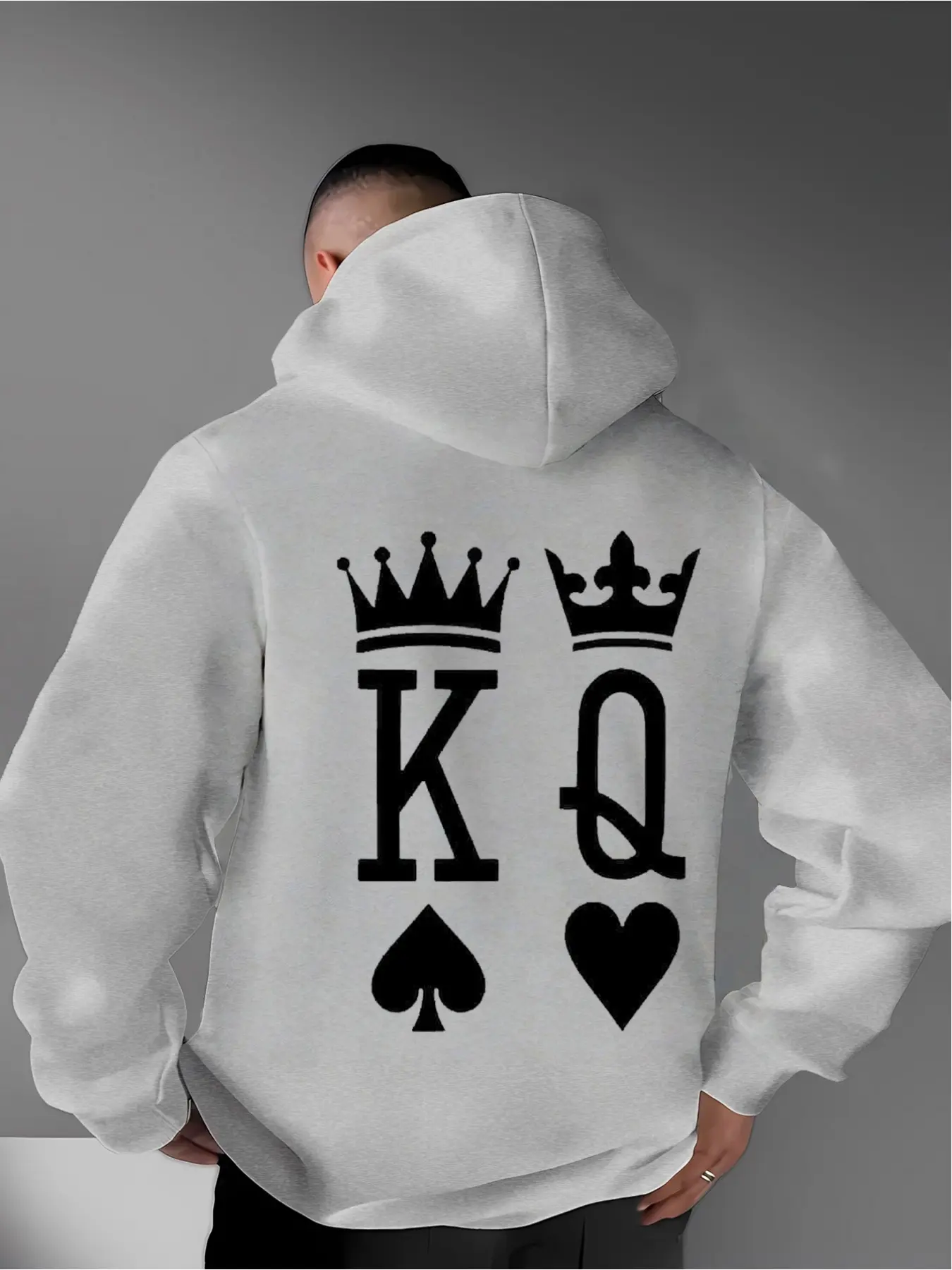 Graphic sportswear featuring symbols of King and Queen. Printed on the shirt. Royal classic combination. Y2k style, Casual. Soft fabric, Sweatshirts, Hoodie