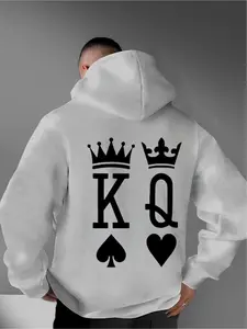 Graphic sportswear featuring symbols of King and Queen. Printed on the shirt. Royal classic combination. Y2k style, Casual. Soft fabric, Sweatshirts, Hoodie