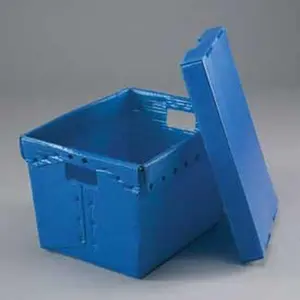 Global Industrial 257920BL 18.5 x 13.25 x 12 in. Corrugated Plastic Postal Mail Tote with Lid Blue Case - Pack of 10