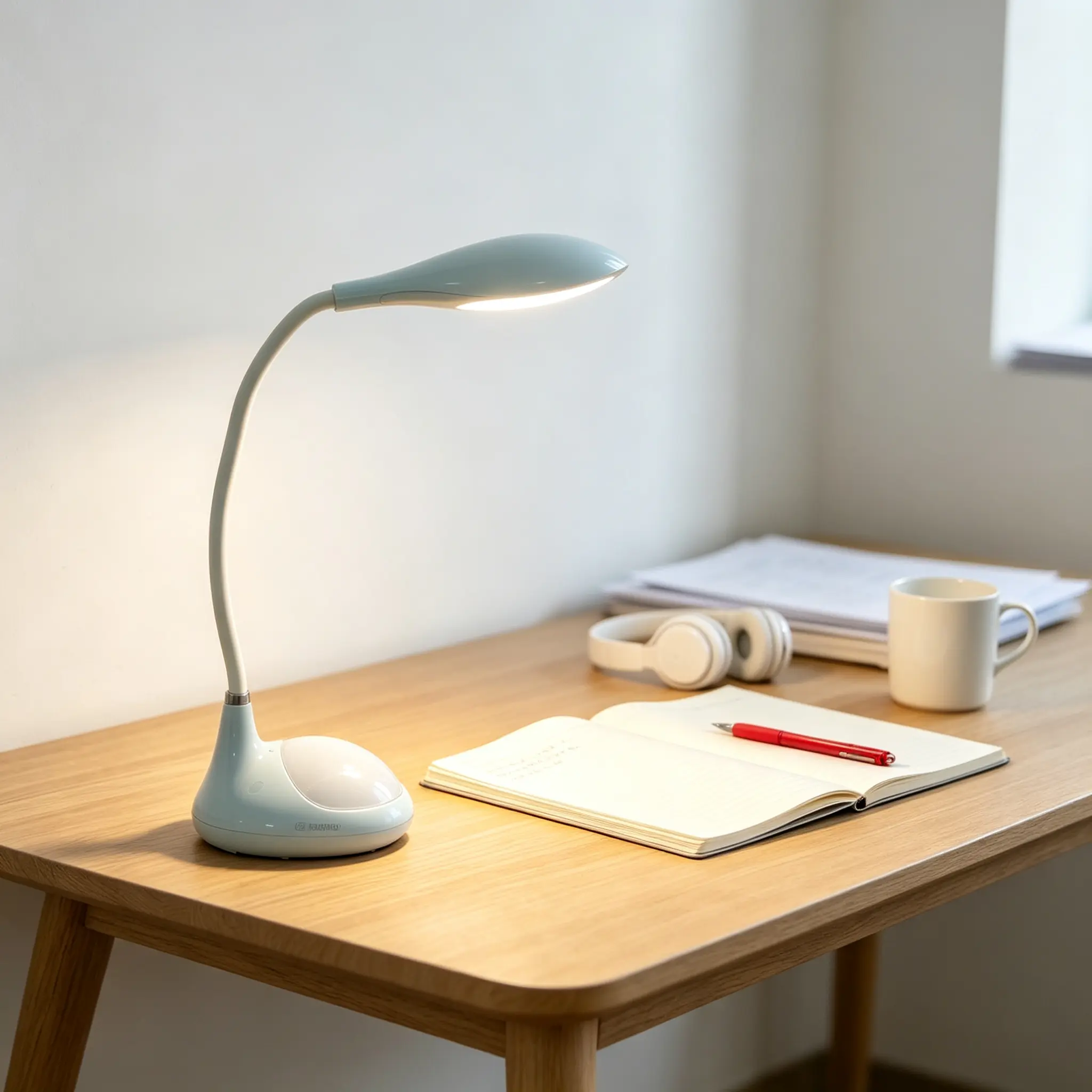 Adjustable, movable LED desk lamp with a flexible hose; base includes a small night light; soft, eye-friendly illumination; desktop lamp; water tank lamp