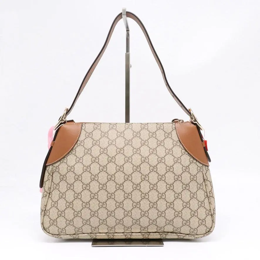 Pre-owned GUCCI GG Supreme Monogram Textured Calfskin Medium Emblem Shoulder Bag Twins LDJ6765