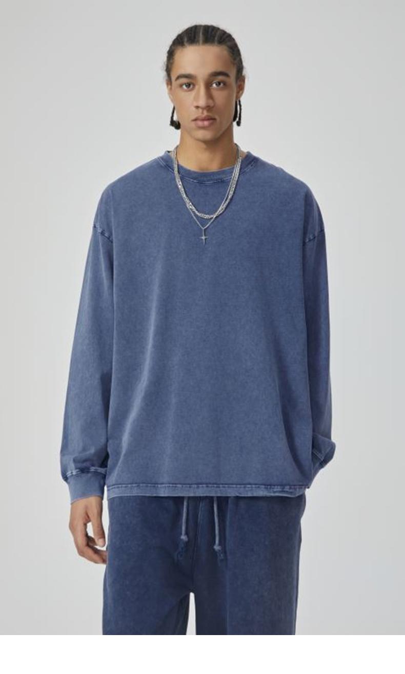 Inflation 100% Cotton 270g Cropped Boxy Fit Washed Oversize Streetwear Long Sleeve T-Shirt Autumn New American Vintage Washed Cotton Tee Short Menswear Top Tshirt Round Neck Crewneck Casual Bestie Operator Beige Plain