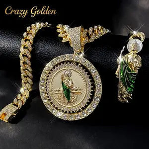 Faith-Inspired Accessory Set — The Perfect Holiday Gift — Unisex Rotating Religious Icon Pendant Necklace with Diamond Accents & Cuban Link Chain — Mother's Day Edition