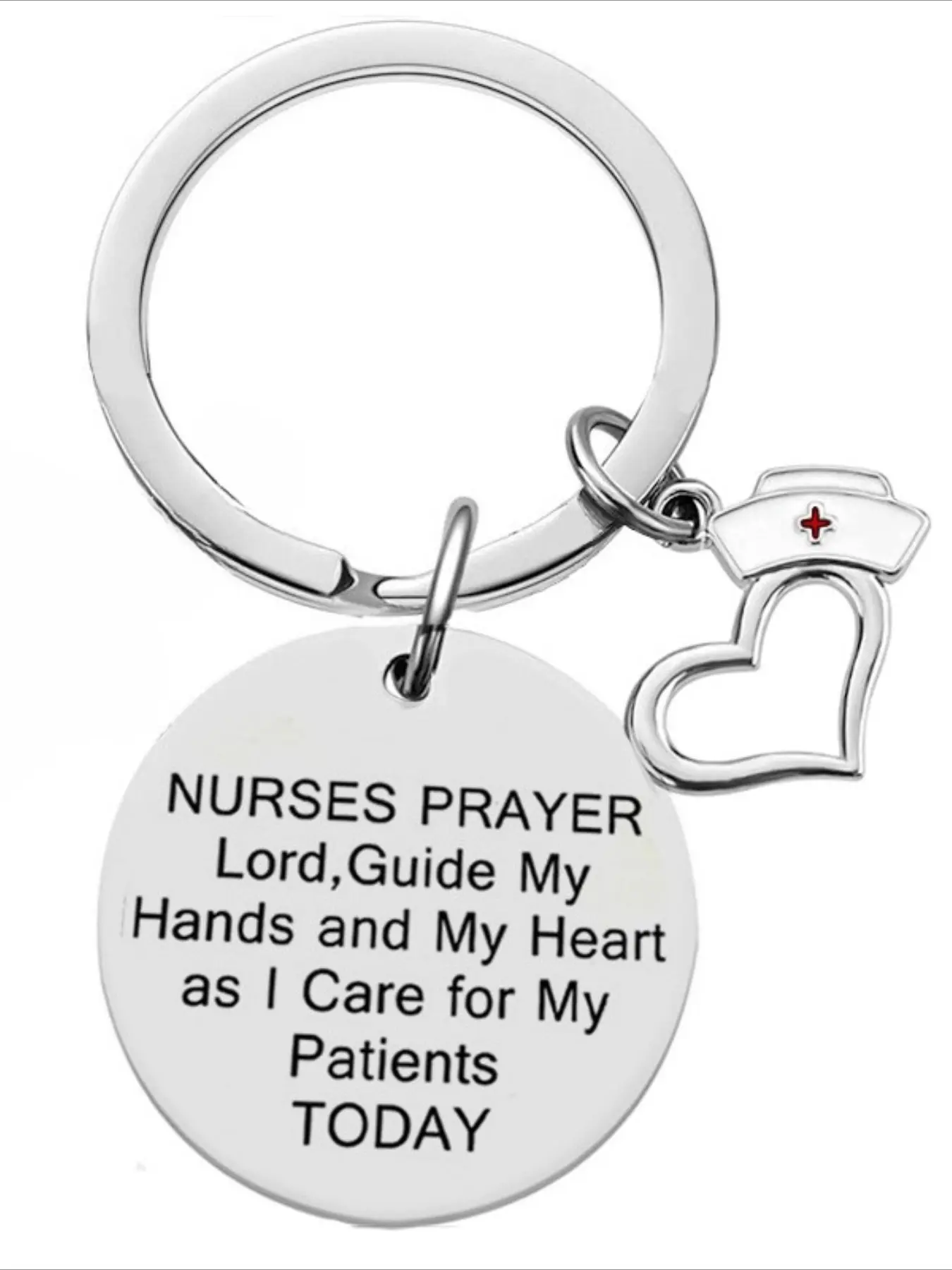 Stainless Steel Nurse Prayer Key Ring with Medical Symbol - "Guide My Hands and My Heart" Engraved Round Label, Ideal Gift for Nurses and Doctors, Gift for Medical Staff | Themed Keychain | Stylish Keychain | Durable Keychain, Nurse Gift