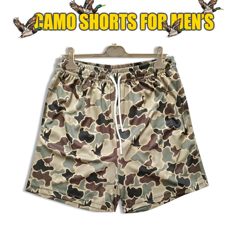 Pack 3 Camo Duck Hunting Shorts With 5 Inch Inseam, Perfect for the Gym, Basketball Camo Mesh Short, Gift for him, Gift For Her, Gym Gift