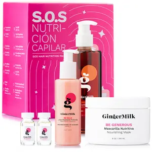 SOS Nourishing Hair Kit for Dry, Dull Hair | Shampoo + Deep Nourishing Mask + Rice Protein Leave-In + Protein Ampoules | Avocado, Argan & Ginger for Soft, Shiny Hair | Ginger Milk